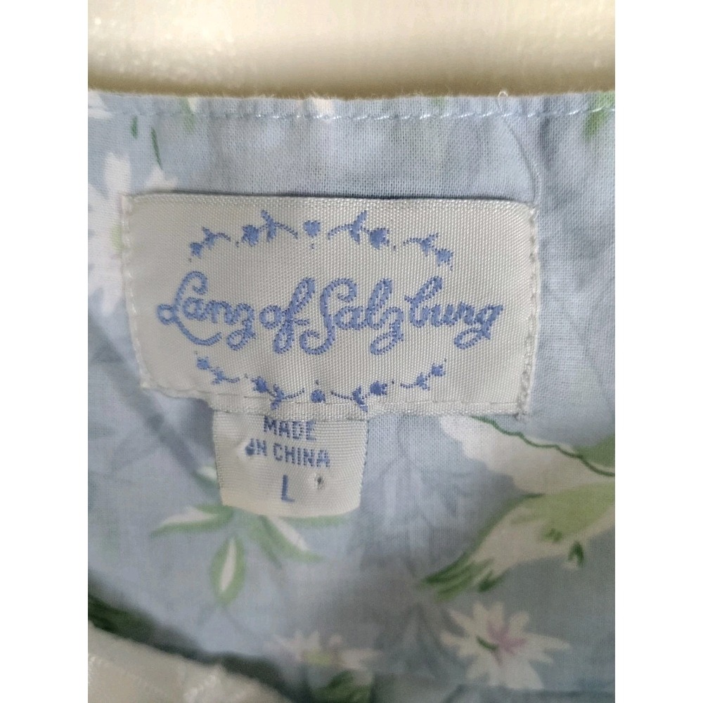 Lanz of Salzburg Robe Gown Set L Blue Hummingbird Floral 100% Cotton Eyelet Trim - Picture 16 of 16
